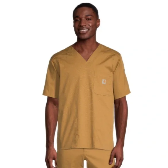 Carhartt Men's Modern Fit Rugged Flex Scrub Top size Medium brown tan - Picture 1 of 7